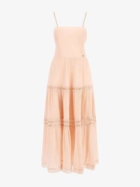 Guess Salmon Lace-Up back less design Maxi day dress design and a tiered skirt.